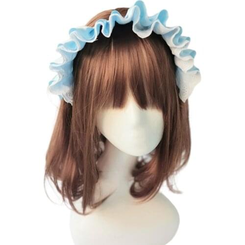 Women Gothic Lolita Cosplay Headband French Maid Handmade Wavy Ruffles Lace Satin Hair Hoop Halloween Hair Accessories