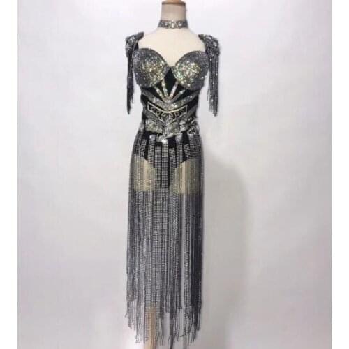 Bright Silver Fringes Rhinestones Bodysuit Women Birthday Celebrate Female Singer Party Dance Costume Stage Sexy Luxury Leotard