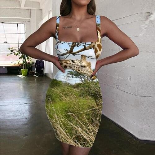 KYKU Brand Animal Dress Women Deer Bodycon Dress Tree Halter Sleeveless Landscape Ladies Dresses Womens Clothing Party Vintage