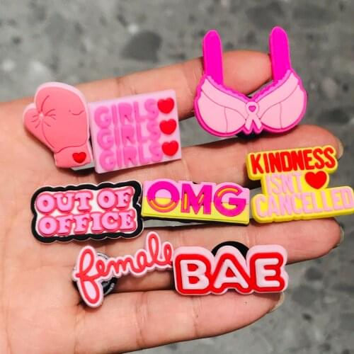 1Pcs Pink Girls OMG Female PVC Shoe Charms Garden Shoes Decoration BAE Gloves Accessories Buckle For Wristbands Kids Gift