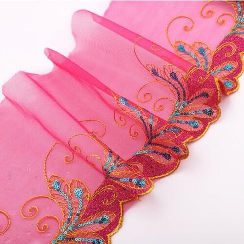 10Yards 19cm Vintage Embroidered Lace Edge Trim Ribbon Wedding Applique DIY Sewing Craft Red Purple Lake Blue Color