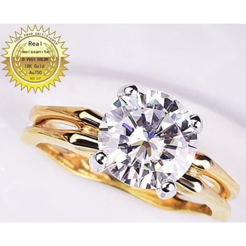 100%18K goldr ring 2ct D VVS moissanite ring Engagement&Wedding Jewellery with certificate 0017
