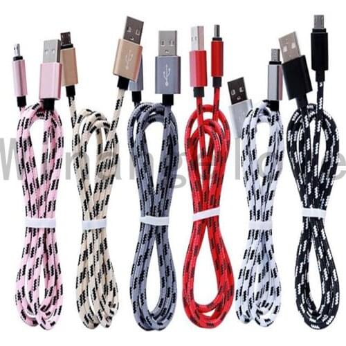 100pcs 1m 3ft 8pin Aluminium Alloy Micro fabric braided Usb data charging cable for samsung s4 s6 s7 edge for iphone 5 6 7