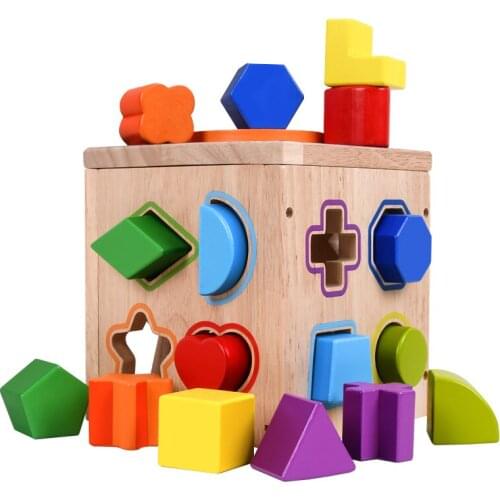 16 Holes Space Intelligence Box Toy Geometric Shape Matching Wooden Building Blocks Assembly Color Cognitive Children Shape Sort