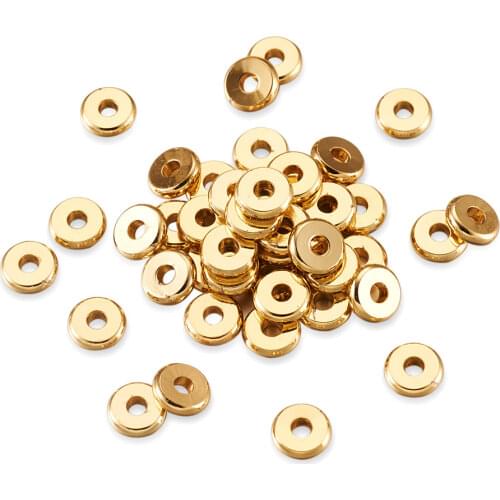 200pcs 6mm Brass Loose Spacer Beads Metal Bead Disc Flat Round for Jewelry Making DIY Bracelet Necklace Findings Hole: 1.8mm