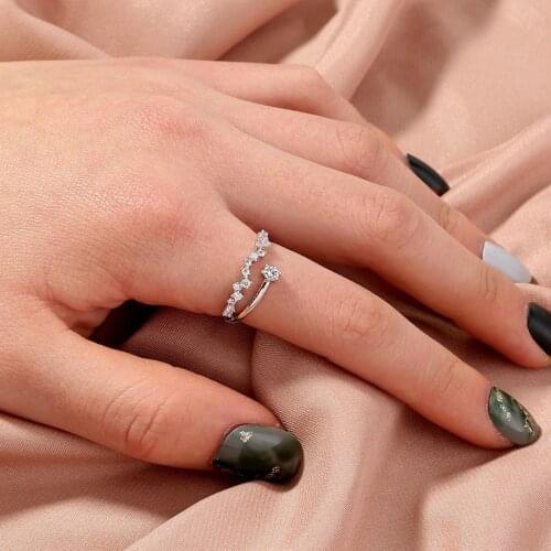 2021 Korean Personality Literary Jewelry 925 Sterling Silver Luxury Adjustable Crystal Rings For Women Girls Party Wedding