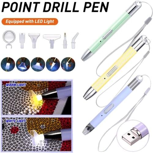 5D Resin Diamond Painting Pen Resin Point Drill Pens Cross Stitch Embroidery DIY Craft Nail Art USB Rechargeable Sew Accessories