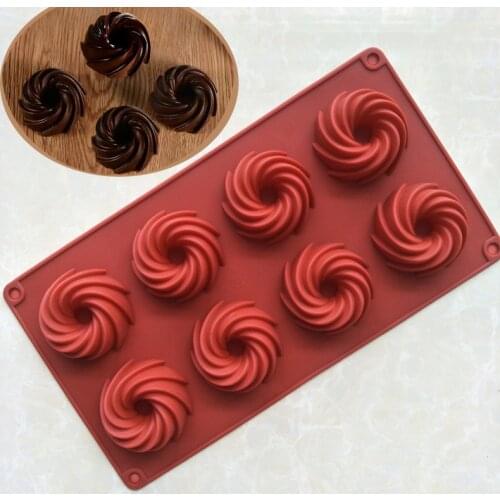 8 Cavity Mini Spiral Shape Food Grade Silicone Cake Mold Pan 3d Fluted Cake Mould Form Bread Bakery Baking Tools Bakeware