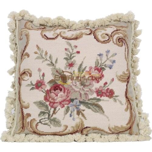 Baroque soft Rococo cloth art Hand woven pillow needlepoint cushion Cross stitch