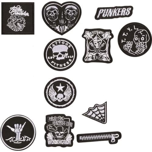 PGY White embroidery skull cloth sticker pattern patch home ironing paste patch clothing design punk wind DIY simple patch
