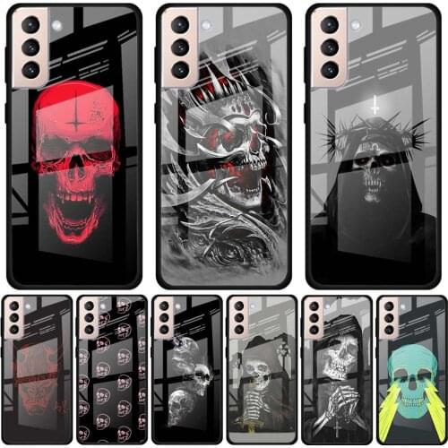 Satanic Skull dark Phone Case for Samsung Galaxy S21 S10 S20 Ultra 5G S8 S9 Plus S10 Lite Tempered Glass Cover