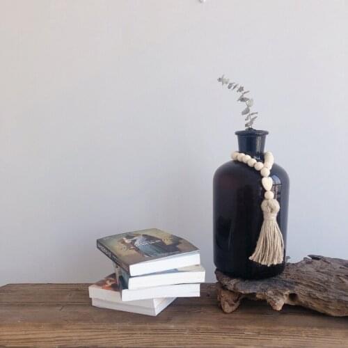 Wood Bead Garland with Tassels Farmhouse Home Decoration Wood Bead Room Decor M68E