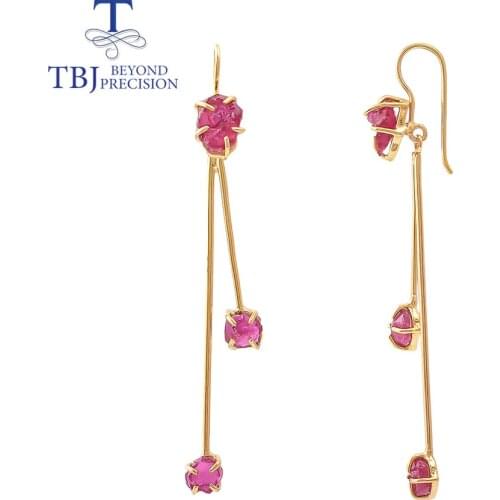 Long earring with natural Ruby Rough hook earring handmade Jewelry 925 sterling silver fine jewelry for women in party fashion