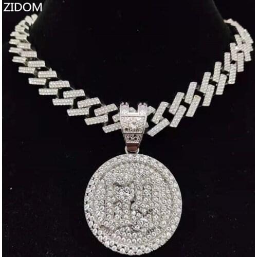 Men Women Hip Hop 6ix9ine Round Pendant Necklace Rhombus Cuban Chain Iced Out Bling Bling HipHop Necklaces Fashion Charm Jewelry