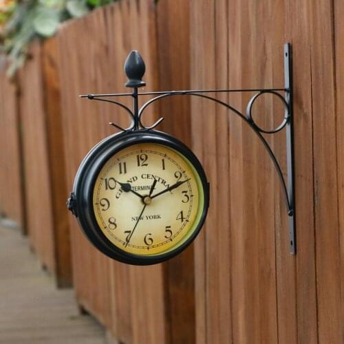 Electronic Double Side Wall Clock Outdoor Garden Station Mounted With Bracket