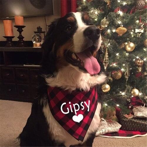 Custom Name Cotton Red Plaid Dog Scarf Christmas Personalized Plaid Dog Bandana Puppy Dog Gifts Christmas Decorations