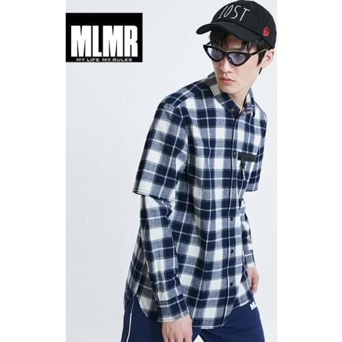 JackJones Mens 100% Cotton Checked Spliced Fake Two-piece Long-sleeved Shirt|219105517