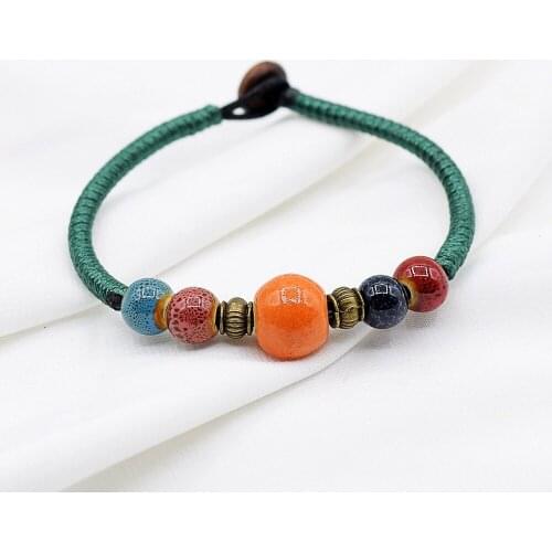 1PC Retro National Storm Simia Small Fresh Hand Decoration Ceramic Woven Girl Bracelet Gift