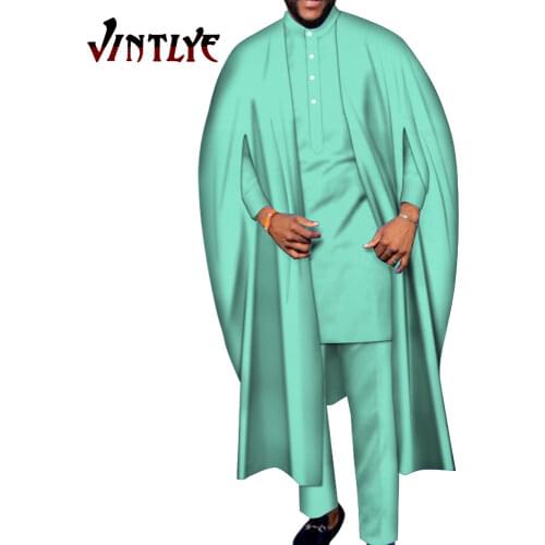 3 Piece Set African Dashiki Men Nigerian Agbada Robe Suit Long Robe and Shirt Pant Set African Men Clothing Bazin Riche WYN1377