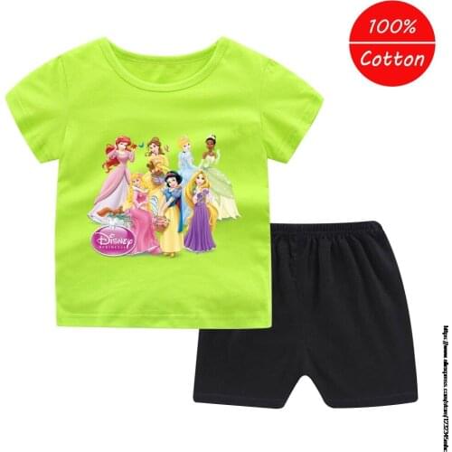 Disney Princess Summer girl short-sleeved suits children fashion baby fashion T-shirt shorts baby cotton vest and shorts