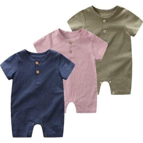 Infant Baby Boys & Girls Summer Solid Color Baby Romper Cotton Newborn Baby Costume Short Sleeve O-neck Infant Jumpsuit 0-18m
