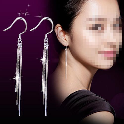 HOT SALES!!! New Arrival Womens Slim Tassel Hook Earrings Silver Plated Pendant Eardrop Wedding Jewelry Wholesale Dropshipping