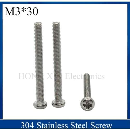M3*30 Stainless Steel Screw 30mm Round Head Screws Phillips Crosshead Thread Bolt Brand new fastener tools