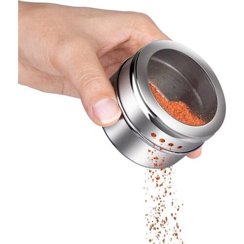 LMETJMA Magnetic Spice Tins Stainless Steel Spice Jars with Clear Shaker Lids Pepper Spice Storage Jars With Spice Labels KC0050