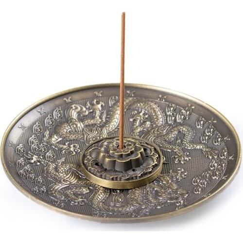 PINNY Dragon Carving Metal Incense Holder Tibetan Stick Incense Base Room Decoration Meditation Zen Coil Censer Buddha Decor