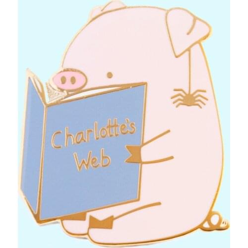 Comedy Movie Charlottes Webs Hard Enamel Pin Fashion Cartoon Pastel Animals Gold Brooch Cute Piggy Wilbur and Spider Friendship