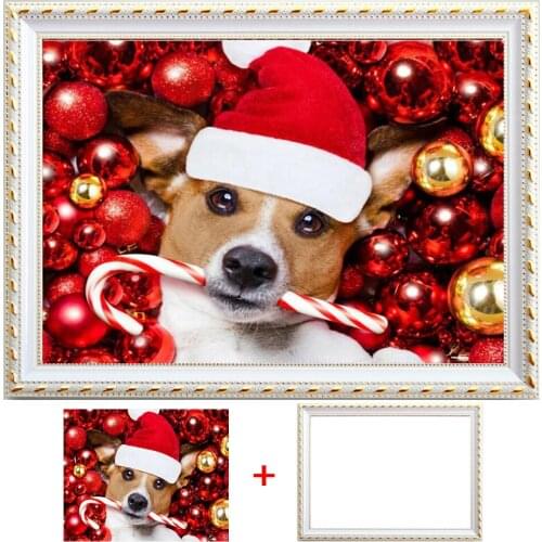 Framed Diamond Embroidery Dog 5D DIY Full Square Diamond Painting Animal Handmade Gifts Christmas Decorations
