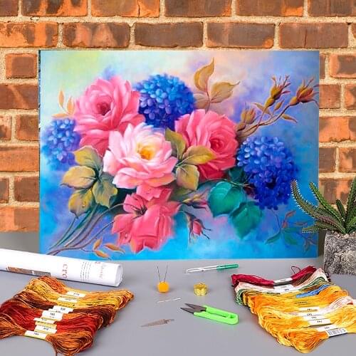 Flower Rose Printed Canvas 11CT Cross-Stitch DIY Embroidery Kit DMC Threads Hobby Handmade Craft Painting Jewelry Floss