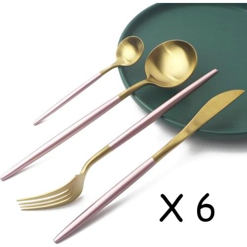 24Pcs Pink Gold Cutlery Set 18/10 Stainless Steel Dinnerware Set Dinner Knife Fork Spoon Tableware Set Kitchen Silverware Set