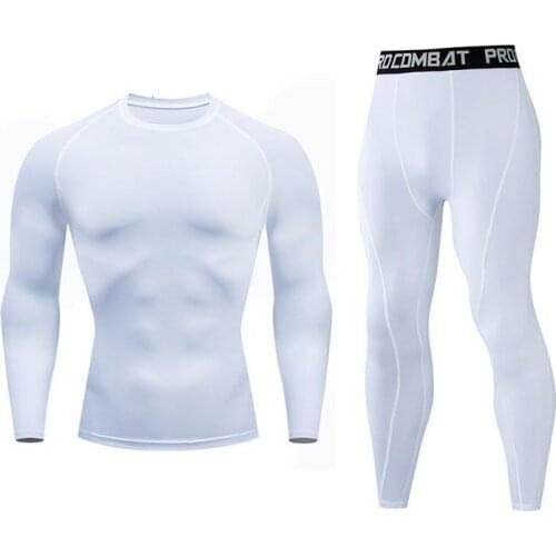 New brand clothing mens sports T-shirt compression shirt long-sleeved T-shirt fitness mens solid color printing MMA suit