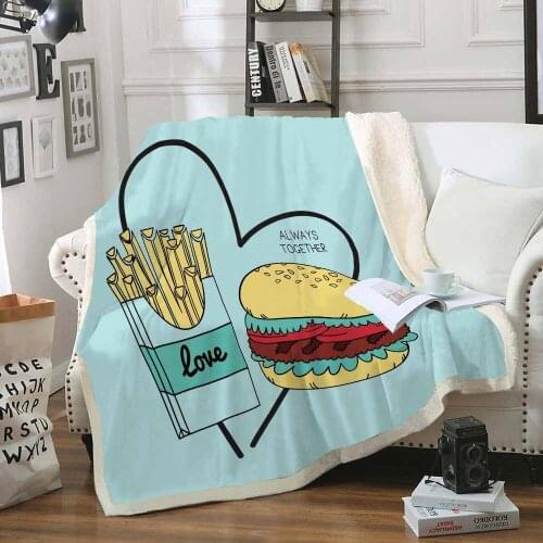3D Printed Food Sherpa Blanket Couch Quilt Cover Travel Plush Throw Hamburger French Fries Coke Fleece Blanket Bedspread