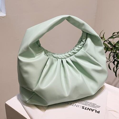 Solid Color Pleated Underarm Bag Large Tote Bag 2021 Summer New PU Leather Womens Designer Handbag Luxury Brand Shoulder Bags