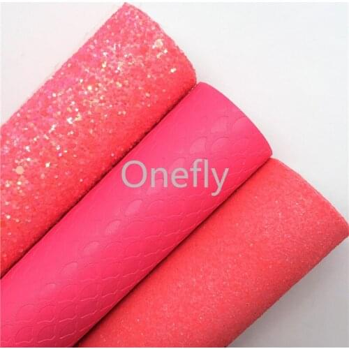 Onefly PINK Chunky Glitter Leather, Mermaid Embossed Faux Leather Glitter Fabric Sheets For Bow DIY handbags shoes AQ087