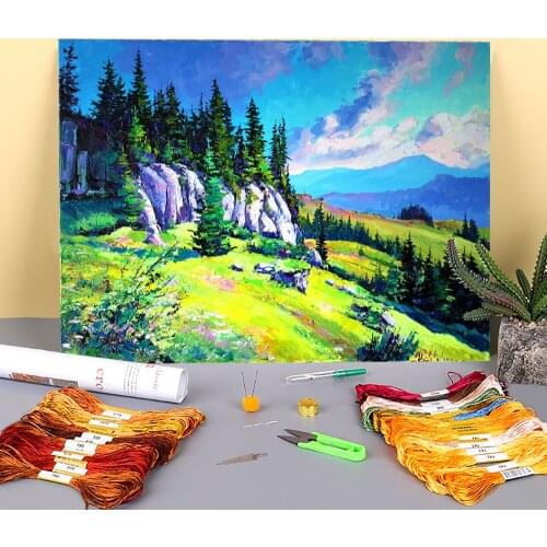 Landscape Chivchyn Rock Pre-Printed 11CT Cross Stitch DIY Embroidery Patterns DMC Threads Handicraft Hobby Knitting Stamped