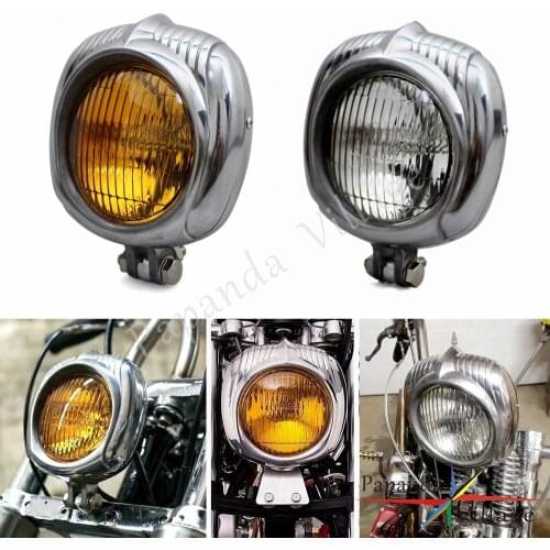 Polished Amber Clear Motorcycle Custom 4.5" Headlight Vintage Sealed Beam Electroline Headlamp for Cafe Racer Scrambler Chopper