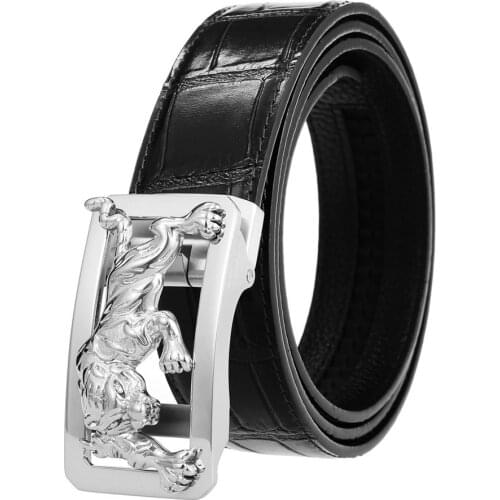 Genuine Leather Belts for Men Mens Leather Ratchet Dress Casual Jeans Belt with Automatic Buckle Stainless Steel Buckle