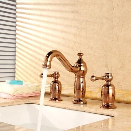 Luxury Rose gold all brass Waterfall Widespread Bathroom Sink Faucet Basin Vanity Mixer Tap