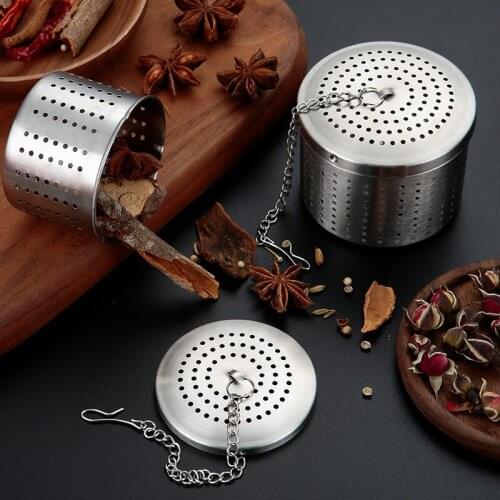 Stainless Steel Tea Infuser Strainer Cylindrical Tea Leak Spice Herbal Filter Seasoning Balls Hanging Chain Kitchen Accessories