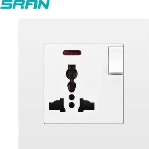 SRAN universal 3 pin multi-function wall power socket with switch 13A 250V white/black/gold/gray/sliver pc panel 86mm*86mm