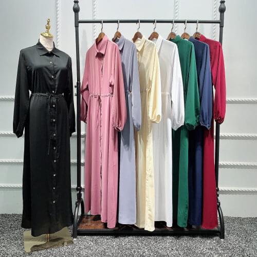Vintage Muslim Shirt Dress Women Slim Fit Long Sleeve Abaya Hijab Dresses Islamic Clothing Moroccan Kaftan Lapel Elbise Abayas