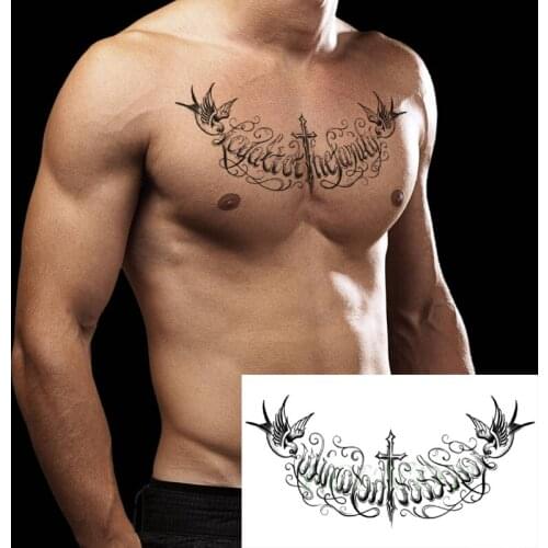 Waterproof Temporary Tattoo Sticker Big Cross Design Bird Letter Large Body Art Flash Tatoo Fake Tatto for Women Men Girl