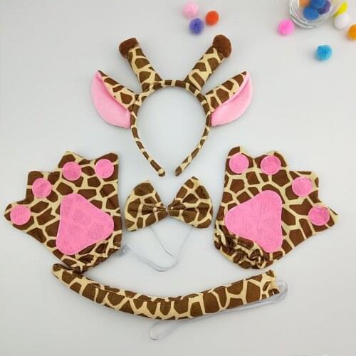 Kids Adult Animal Giraffe Headband Bow Tie Tail Paws Gloves Cosplay Costume Set Party Dress Decor Halloween Christmas