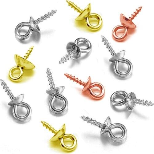 30pcs Stainless Steel Metal Tone Screw Eyes Bails Top Drilled Beads End Caps Pendant DIY Charms Connectors Jewelry Accessories