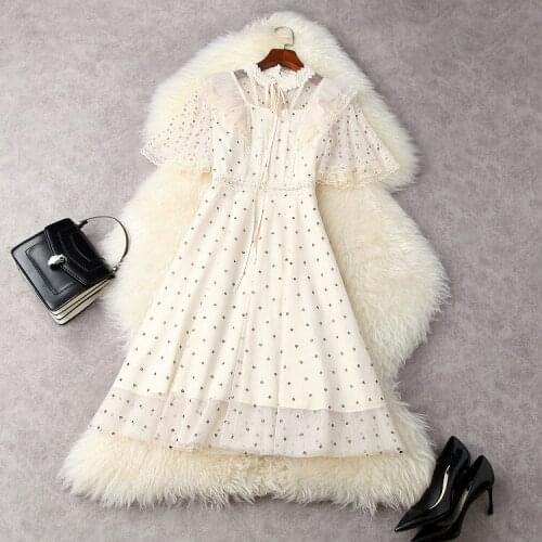 European and American womens wear for summer 2021 Short-sleeved flared sleeve stand collar Fashionable mesh dresses