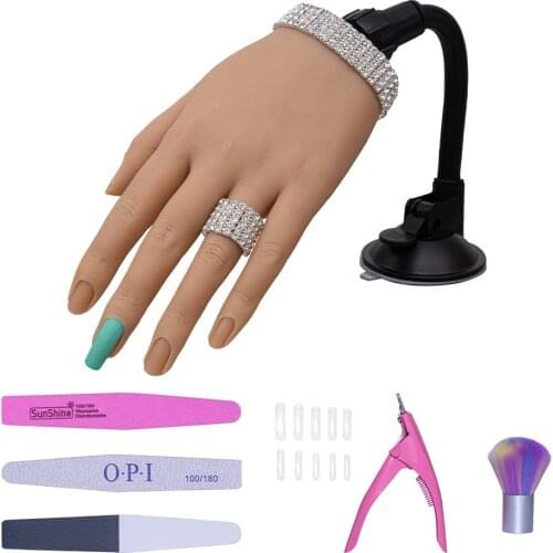 Female Realistic Practice Nail Training Practice Hand Model Fake Hand Nail Silicone Practice Hand with Set of Nail Tools