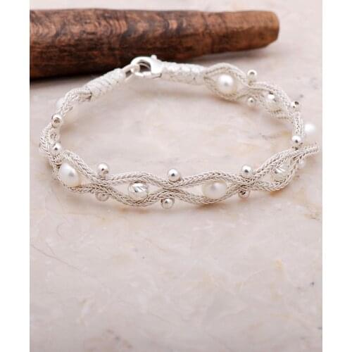 Pearl Stone Handmade 1000 Sterling Silver Bracelet for Women Elegant Fashion Jewelry Diamond браслеты на руку Birthday Gift
